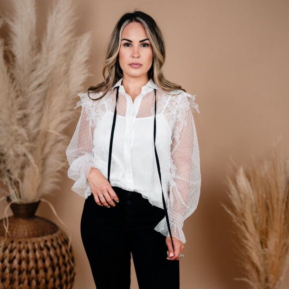 Business causal lace long sleeve top - Picture 3 of 3